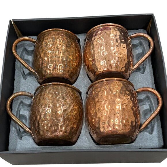 Set Of 4 CopperBar Moscow Mule Mugs Hammered Finish 16 Oz Copper Cups - Picture 1 of 3